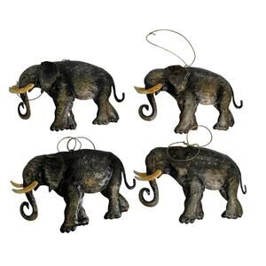 Set Of 4 Elephant Ornament Metal Hanging Christmas Holiday Tin Vintage? - HBN